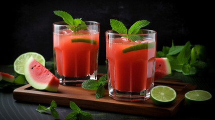 Sticker - Watermelon-mint juice with watermelon mint and lime Generative AI