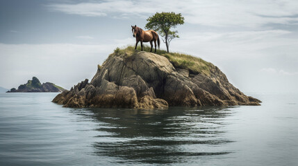 Canvas Print - Horse on an island Generative AI