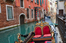 Venetian Gondola Moored On A Canal, Venice, UNESCO World Heritage Site, Veneto
