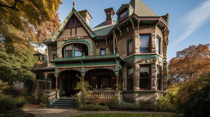 Poster - A Victorian mansion with a wrap-around porch Generative AI