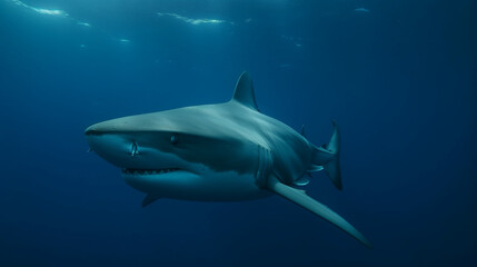 Poster - A shark swimming in deep water Generative AI