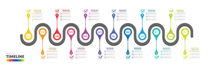 Wall Mural - infographic Project timeline graph for 12 months modern diagram calendar, presentation vector infographic.