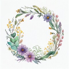 Wall Mural - flower wreath watercolor drawing generative ai