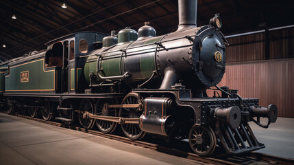 Canvas Print - A historic train preserved in a railway museum Generative AI