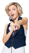 © BillionPhotos.com - Woman singing into microphone isolated over  white background