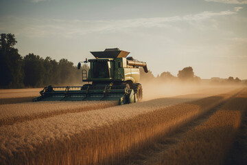 Combine harvester collecting wheat in field. ai generative