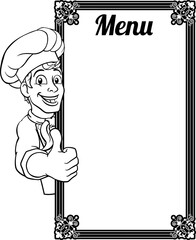 Wall Mural - Chef Cook Baker Cartoon Man Menu Sign Background