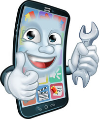 Sticker - Mobile Phone Repair Spanner Thumbs Up Cartoon