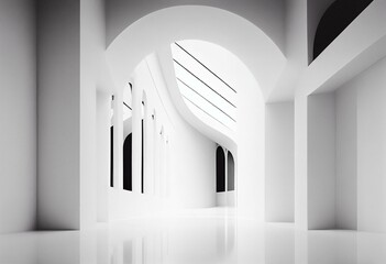 Abstract Architecture Design. Minimal Modern Background. White Interior Concept. Generative AI