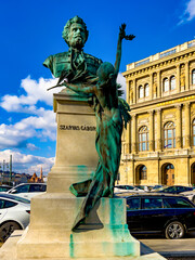 Wall Mural - Bust of Szarvas Gabor in front of Hungarian Academy of Sciences, Budapest. was linguist, researching roots of Hungarian language, working on its dictionary in second half of 19th century