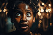 Surprised, astonished, stunned,  shocked, startled or amazed face expression of a young black female girl, generative ai