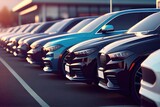 Fototapeta  - Cars for Sale: Extensive Stock Lot Row of Dealer Inventory