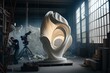 Modern sculpture in the making in a big bright studio, Generative Ai
