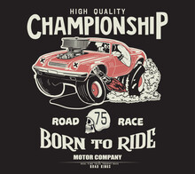 American Muscle Car Illustration.muscle Car Race And Burnout Vector Print.