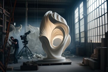 Wall Mural - Modern sculpture in the making in a big bright studio, Generative Ai