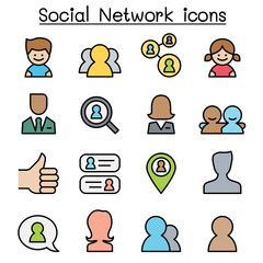 Poster - Social network icon set in fill outline style