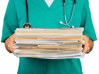 Wall Mural - Close-up of a Nurse with Stack of Documents , Files