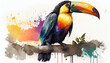 Toucan bird in waterpaint style on white background
