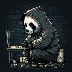 Panda Hacker in Hoodie Illustration - Generative A.I. Art