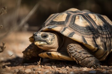 Sticker - desert tortoise basking in the sun on its shell, created with generative ai