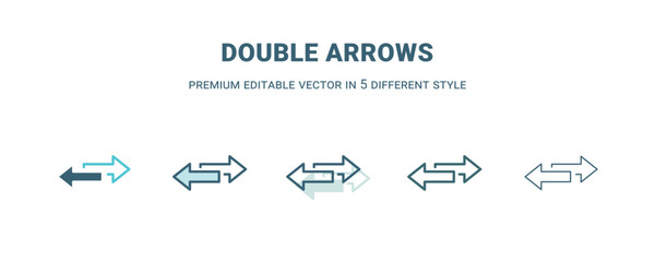 double arrows icon in 5 different style. Outline, filled, two color, thin double arrows icon. Editable vector can be used web and mobile