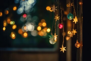 Wall Mural - Christmas decoration on the window with bokeh background. Christmas lights, Generative Ai