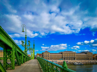 Wall Mural - Budapest, Hungary, February 5, 2023: On Steel Liberty bridge in Budapest.