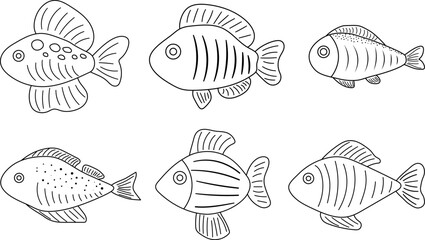 Wall Mural - Set fish coloring vector illustration