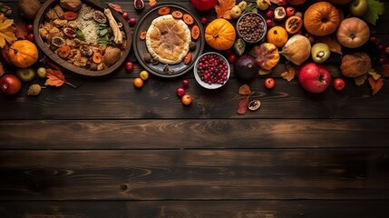 Thanksgiving dinner with delicious meal and with copy space, Generative ai