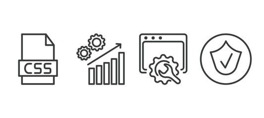 set of information technology thin line icons. information technology outline icons included css file format, seo growth, web optimization, authorize vector.