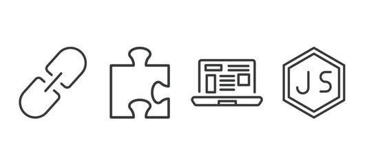 set of information technology thin line icons. information technology outline icons included hyperlink, addon, program interface, js vector.