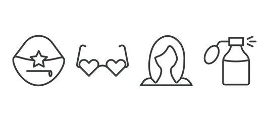 Sticker - set of fashion and things thin line icons. fashion and things outline icons included handbag elegant de, heart eyeglasses, wig, smeel vector.