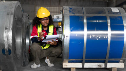 Wall Mural - Industrial Engineers or Foreman inspecting and check up machine at factory machines.Technician working in metal sheet at industry..