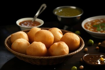 Indian street food golgappe. Generative AI.