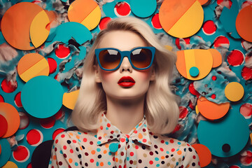 Wall Mural - Retro stylefashion blonde woman wearing trendy sunglasses.