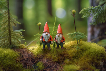 Wall Mural - Two little gnomes in the forest