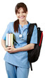 © BillionPhotos.com - Attractive young female medical student with backpack and books on white background