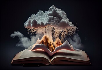 Open book of knowledge with a cloud over it. Generative AI