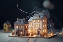Miniature House And Symbols Of Public Utilities Choosing A Home To Buy. Generative AI