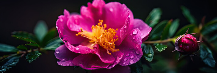 Canvas Print - moss rose with water drops. Generative AI image.