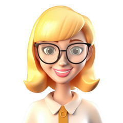 Wall Mural - 3D icon avatar blonde woman illustration of smiling happy girl. Cartoon close up portrait of standing girl on isolated on transparent png background. Generative ai