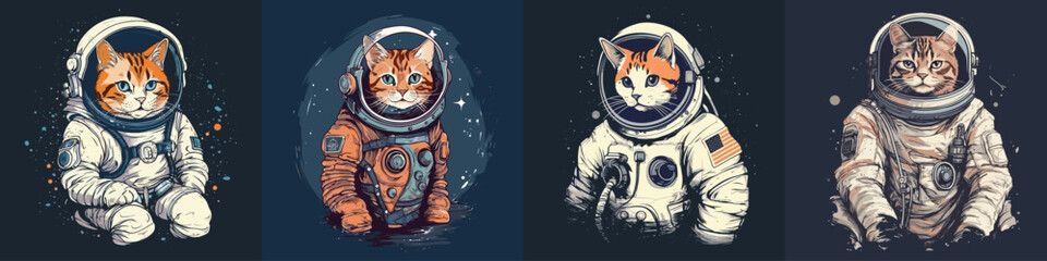 cat with astronaut uniform - 2d flat color, vector illustration