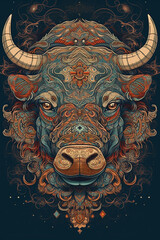 Canvas Print - Bull head in chinese guochao style