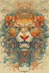 Canvas Print - Lion head in chinese guochao style