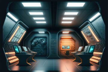 Wall Mural - abstract in futuristic interior architecture of spaceship with power generative technology. concept 