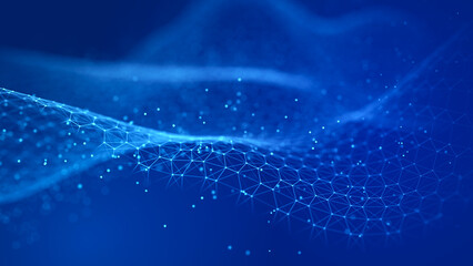 Wall Mural - technological background. a wave of musical particles intertwined with dots and lines. internet expl