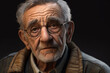 Closeup low key studio portrait of beautiful gray hair old man looking at the camera,  Created using generative AI tools.