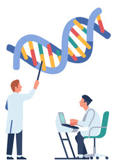 Men studying human DNA. Biological research laboratory