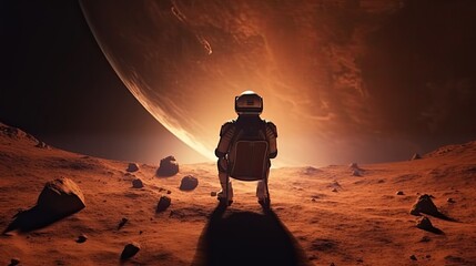 Poster - an astronaut sit on a chair, on mars, in a dream universe, 8k, radiance, realistic, photographic, generative ai