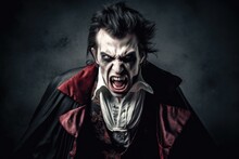 Portrait Of Count Dracula Vampire Headshot. Generative AI